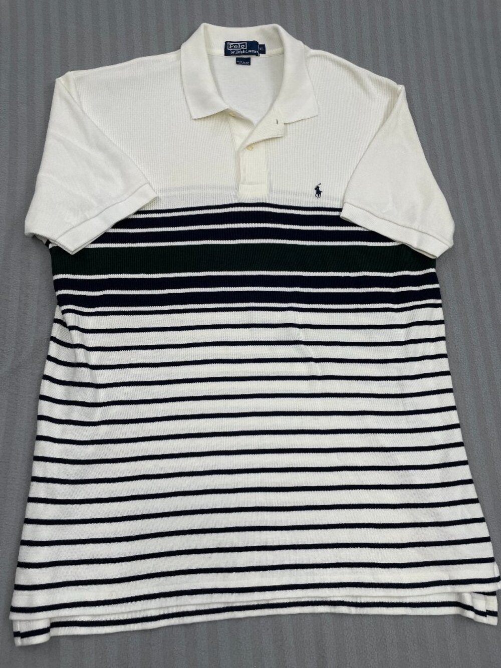 Polo Ralph Lauren Striped Knit Polo Shirt Cream Black Green Men XL